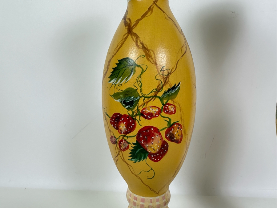 Pair Of Signed Hand Painted Wooden Candlesticks 17H Retailed $310 [Photo 5]