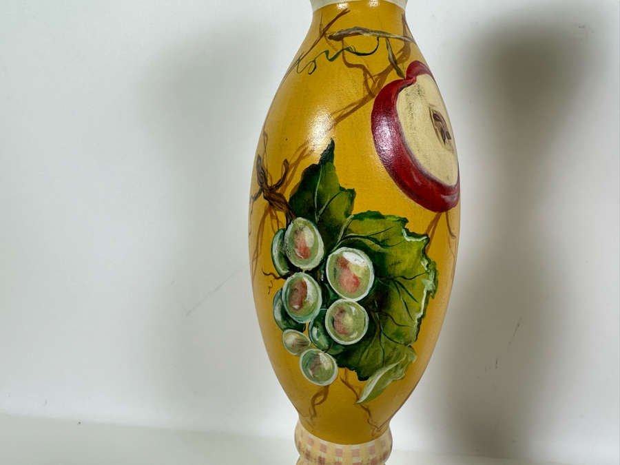 Pair Of Signed Hand Painted Wooden Candlesticks 17H Retailed $310 [Photo 3]