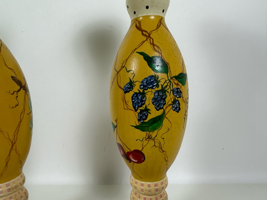 Pair Of Signed Hand Painted Wooden Candlesticks 17H Retailed $310 [Photo 10]