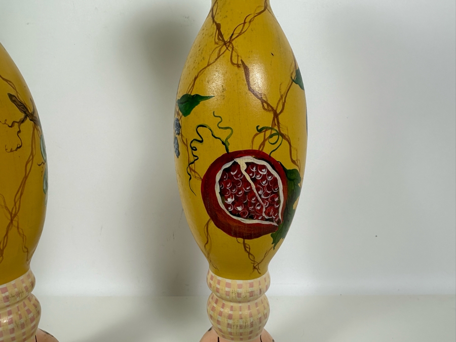 Pair Of Signed Hand Painted Wooden Candlesticks 17H Retailed $310 [Photo 9]