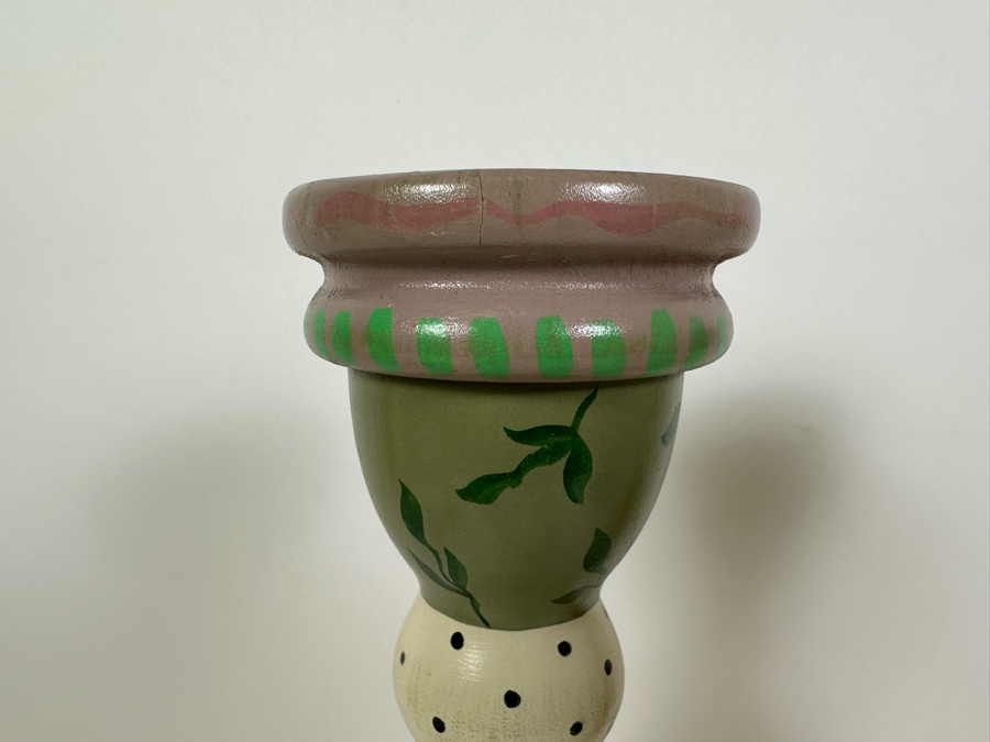 Pair Of Signed Hand Painted Wooden Candlesticks 17H Retailed $310 [Photo 8]