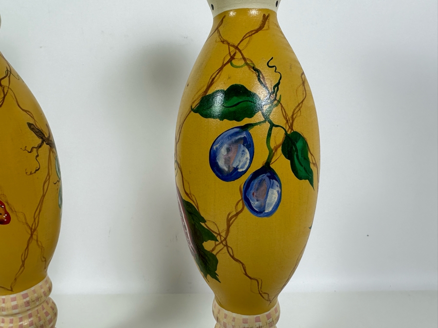 Pair Of Signed Hand Painted Wooden Candlesticks 17H Retailed $310 [Photo 11]