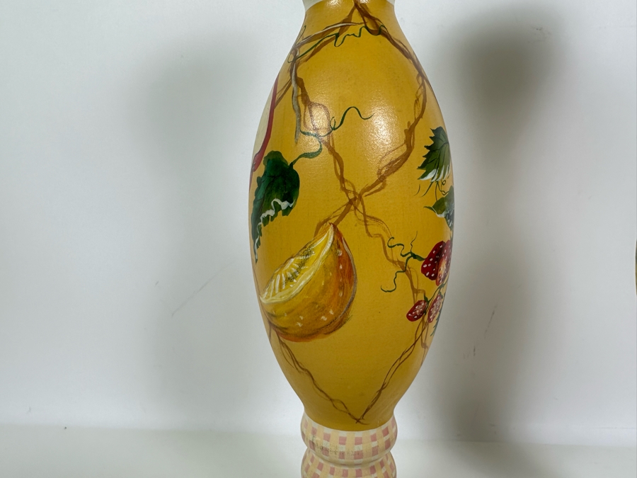 Pair Of Signed Hand Painted Wooden Candlesticks 17H Retailed $310 [Photo 4]