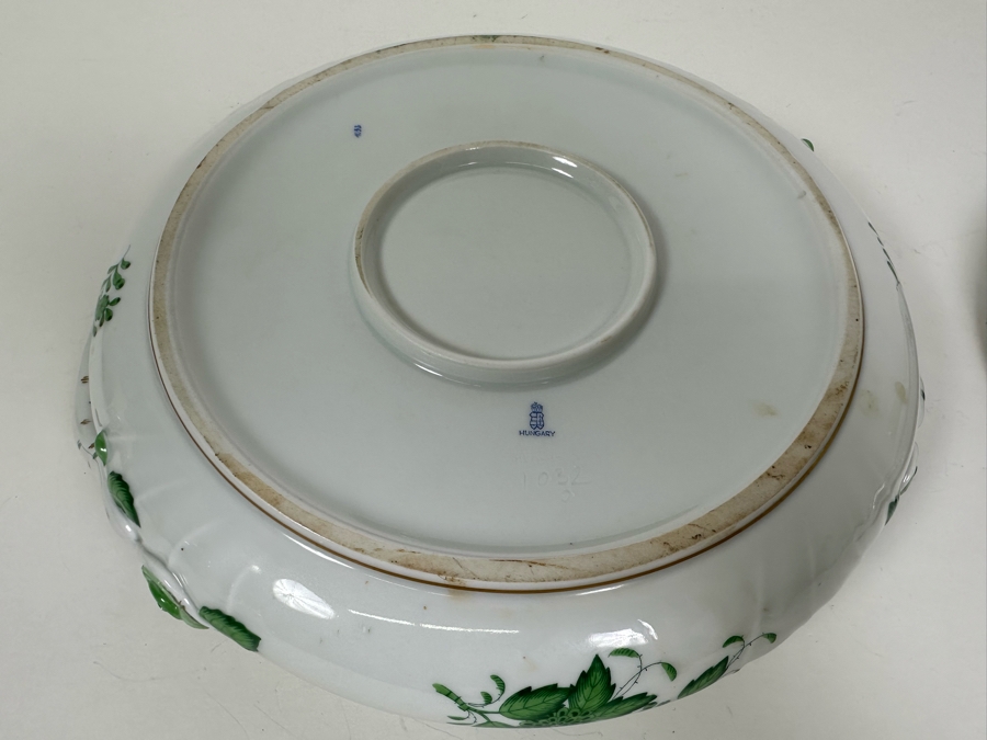 Vintage Herend Hungary Chinese Bouquet Green Tureen & Lid With Lemon Finial Handle 11W X 6.5H [Photo 12]