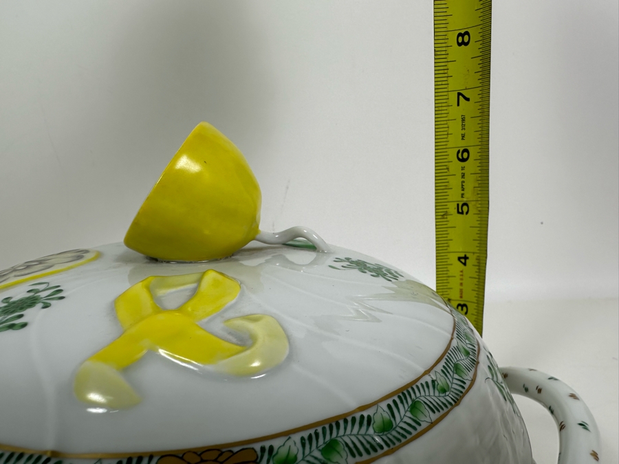 Vintage Herend Hungary Chinese Bouquet Green Tureen & Lid With Lemon Finial Handle 11W X 6.5H [Photo 15]