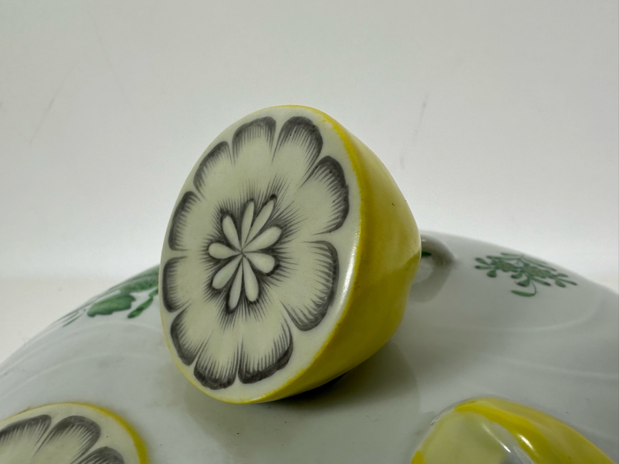 Vintage Herend Hungary Chinese Bouquet Green Tureen & Lid With Lemon Finial Handle 11W X 6.5H [Photo 8]