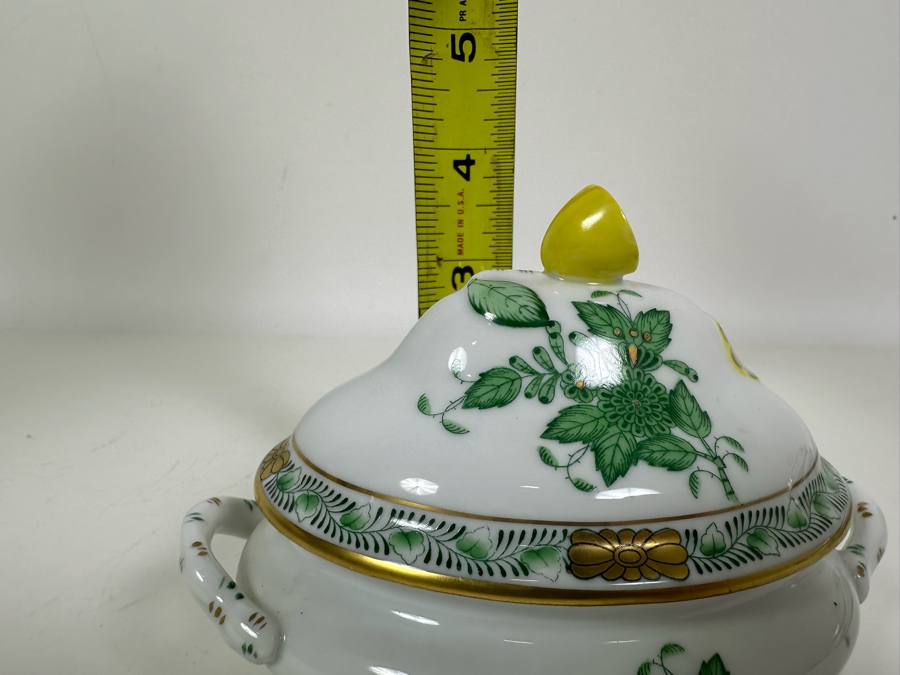 Small Vintage Herend Hungary Chinese Bouquet Green Tureen & Lid With Lemon Finial Handle 5.5W X 4H [Photo 11]