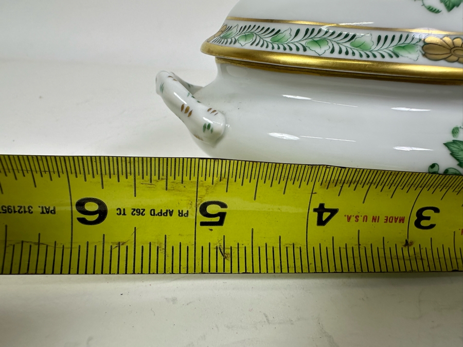 Small Vintage Herend Hungary Chinese Bouquet Green Tureen & Lid With Lemon Finial Handle 5.5W X 4H [Photo 10]