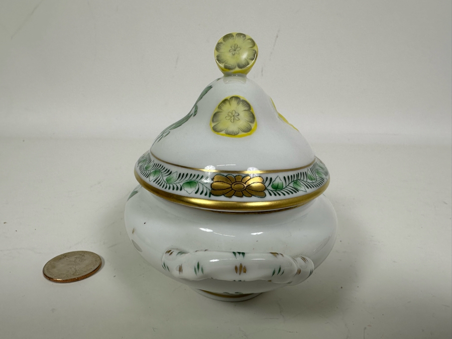 Small Vintage Herend Hungary Chinese Bouquet Green Tureen & Lid With Lemon Finial Handle 5.5W X 4H [Photo 5]