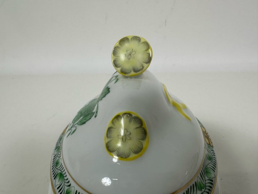 Small Vintage Herend Hungary Chinese Bouquet Green Tureen & Lid With Lemon Finial Handle 5.5W X 4H [Photo 6]