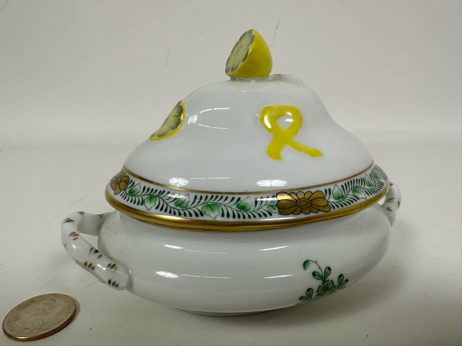 Small Vintage Herend Hungary Chinese Bouquet Green Tureen & Lid With Lemon Finial Handle 5.5W X 4H [Photo 4]