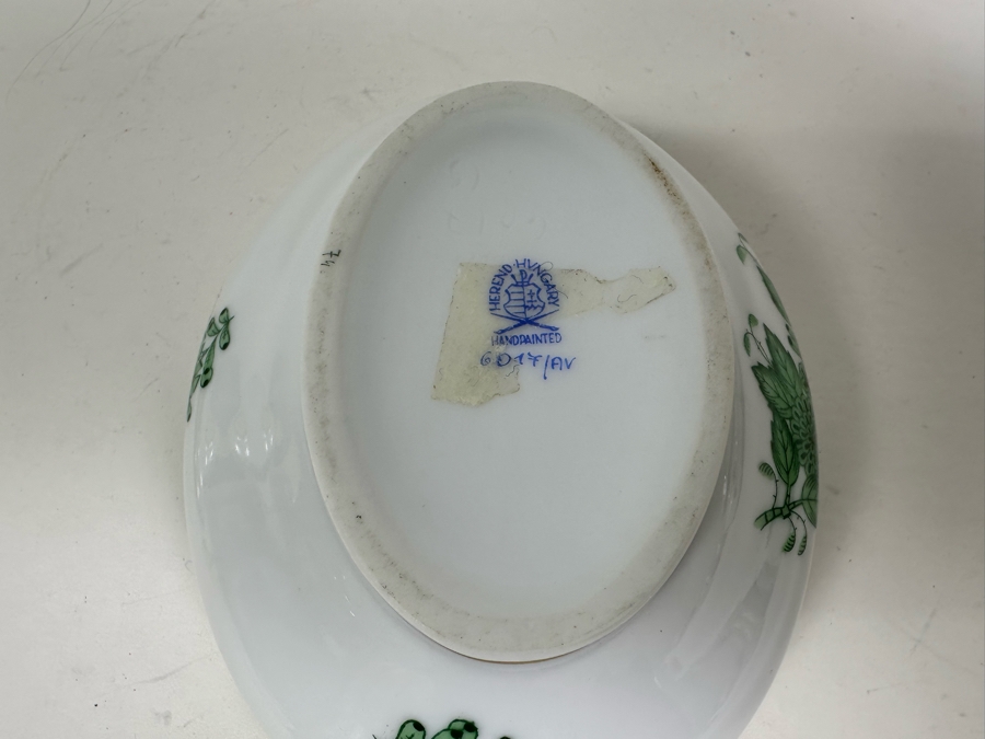 Small Vintage Herend Hungary Chinese Bouquet Green Tureen & Lid With Lemon Finial Handle 5.5W X 4H [Photo 8]