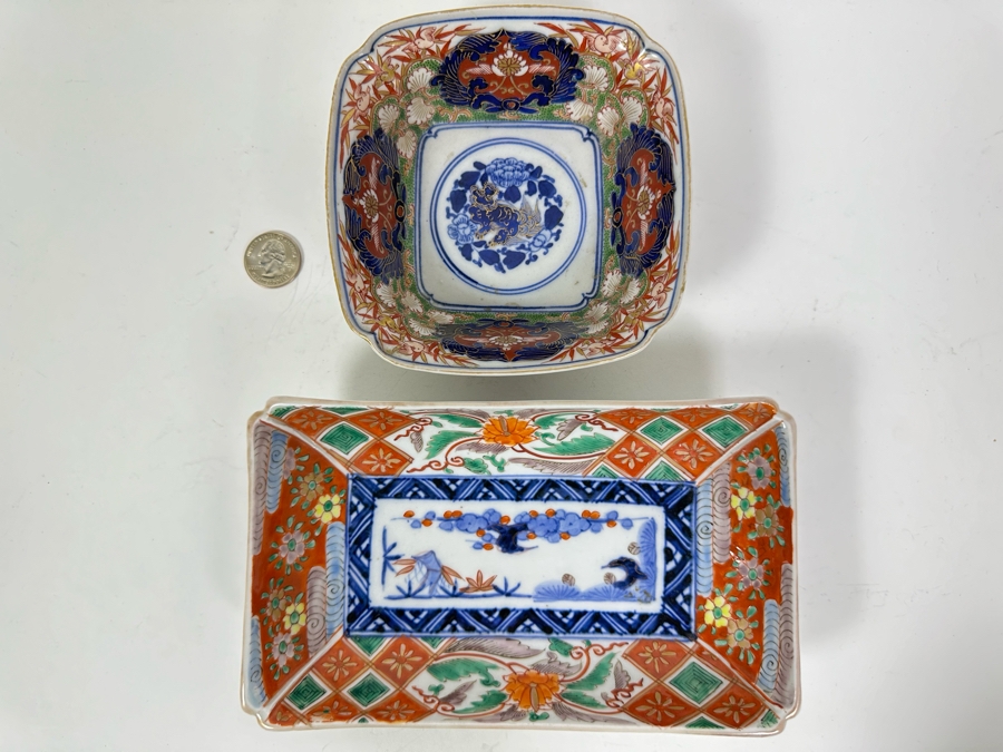 Pair Of Vintage Japanese Imari Porcelain Dishes 8 X 4.5 & 5.25 X 5.25 [Photo 2]
