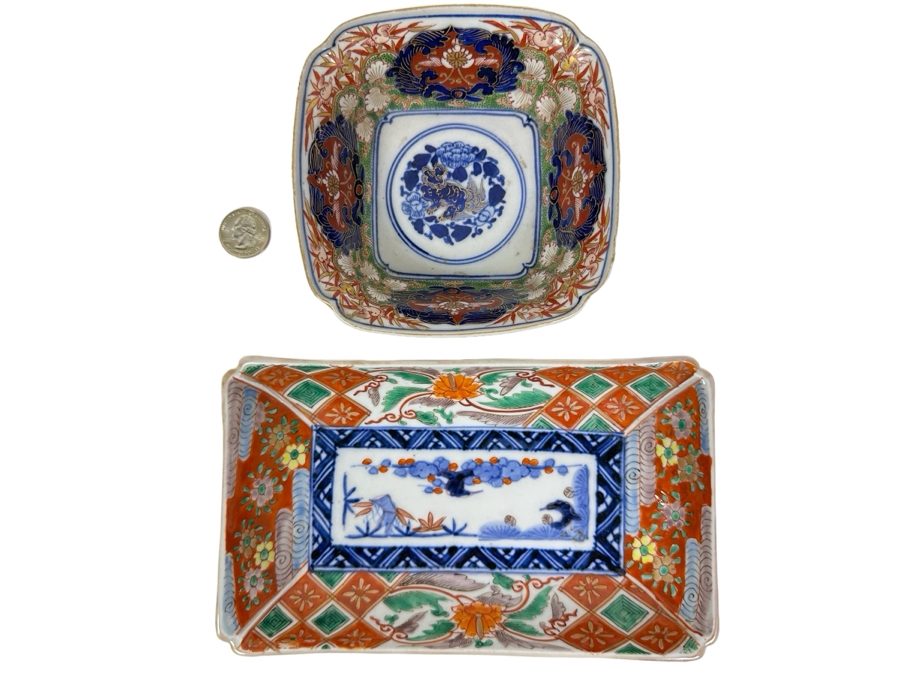 Pair Of Vintage Japanese Imari Porcelain Dishes 8 X 4.5 & 5.25 X 5.25 [Photo 1]