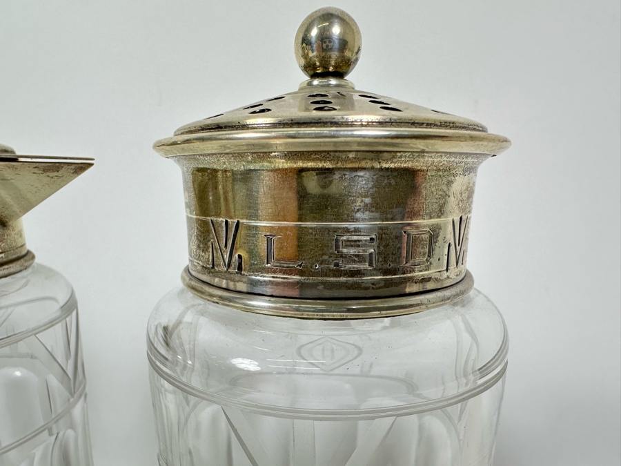Hawkes Crystal Syrup And Powdered Sugar Dispensers With Sterling Silver Lids Monogramed L.S.D. From The Doheny Estate 7.5H [Photo 4]