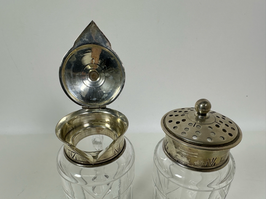 Hawkes Crystal Syrup And Powdered Sugar Dispensers With Sterling Silver Lids Monogramed L.S.D. From The Doheny Estate 7.5H [Photo 12]