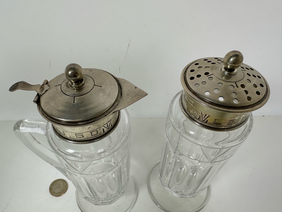 Hawkes Crystal Syrup And Powdered Sugar Dispensers With Sterling Silver Lids Monogramed L.S.D. From The Doheny Estate 7.5H [Photo 8]