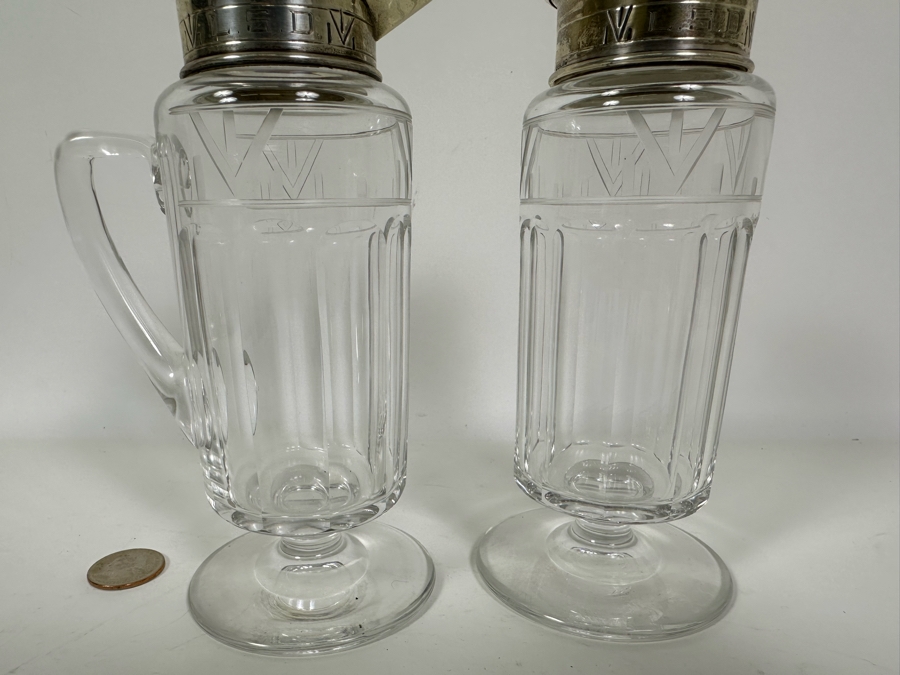 Hawkes Crystal Syrup And Powdered Sugar Dispensers With Sterling Silver Lids Monogramed L.S.D. From The Doheny Estate 7.5H [Photo 7]