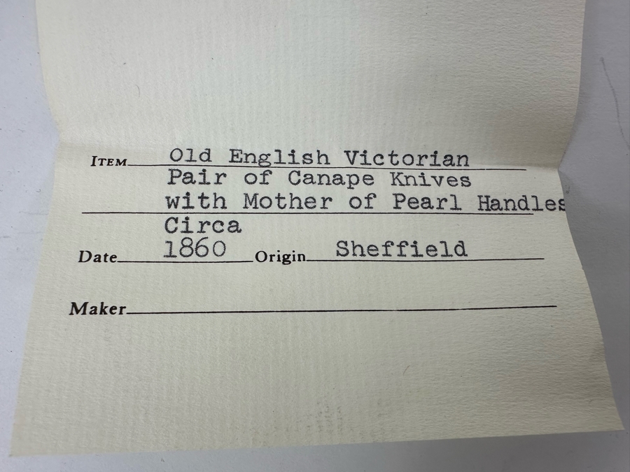 Old English Victorian Pair Of Canape Knives With Carved Mother Of Pearl Handles Circa 1860 From Sheffield England With Original Box From The Collection Of David Orgell [Photo 9]