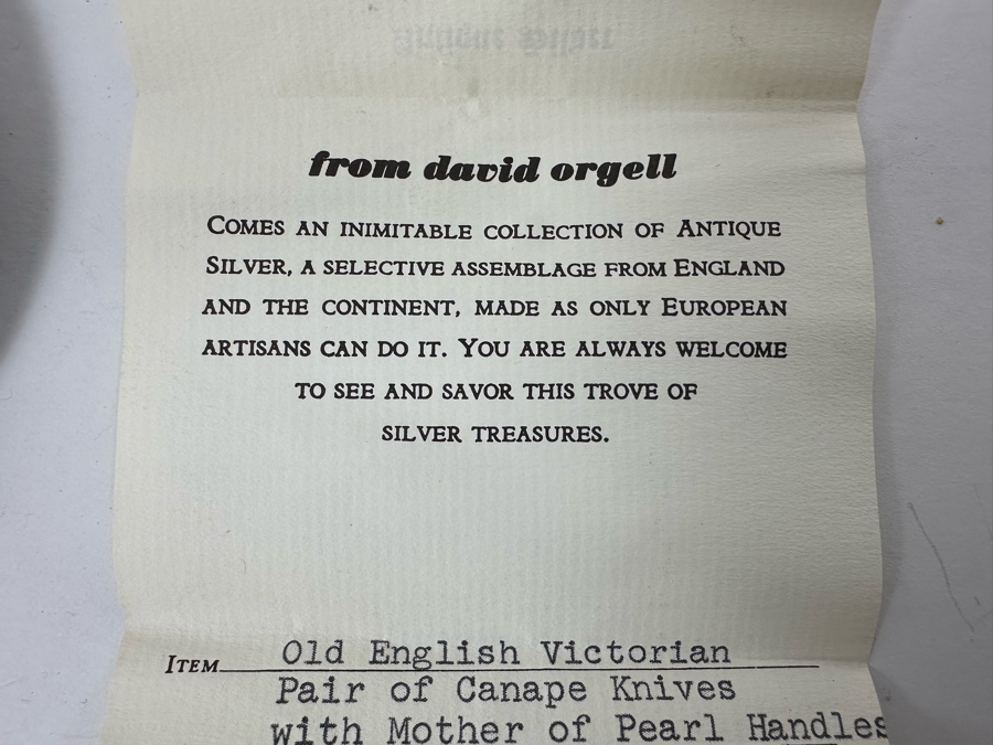 Old English Victorian Pair Of Canape Knives With Carved Mother Of Pearl Handles Circa 1860 From Sheffield England With Original Box From The Collection Of David Orgell [Photo 8]