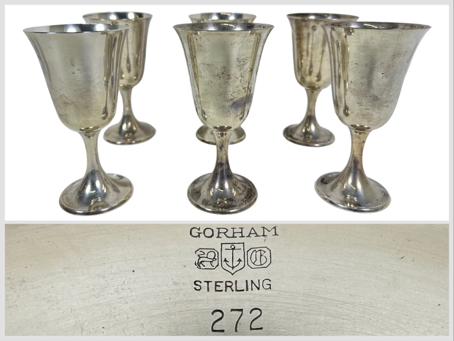 (6) Gorham Sterling Silver Water Goblets Puritan 272 6 5/8'H From The Doheny Estate 1,101g