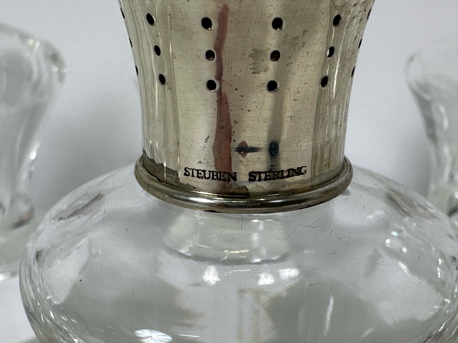 Steuben Glass Salt & Pepper Shakers With Sterling Silver Tops 4.5H - Eight Pairs / 16 Shakers Total Doheny Estate [Photo 10]