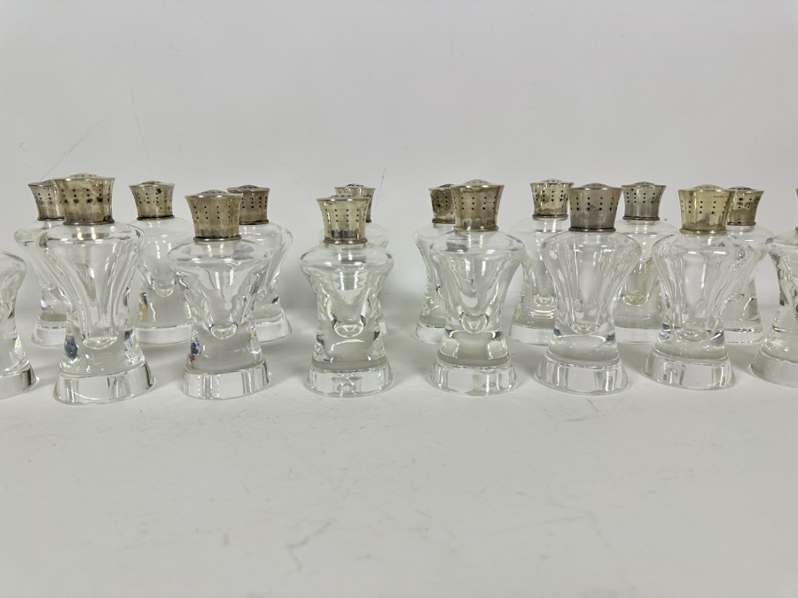 Steuben Glass Salt & Pepper Shakers With Sterling Silver Tops 4.5H - Eight Pairs / 16 Shakers Total Doheny Estate [Photo 5]