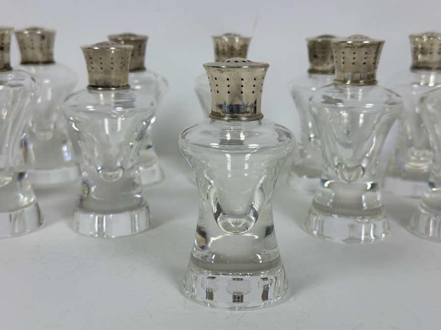 Steuben Glass Salt & Pepper Shakers With Sterling Silver Tops 4.5H - Eight Pairs / 16 Shakers Total Doheny Estate [Photo 14]