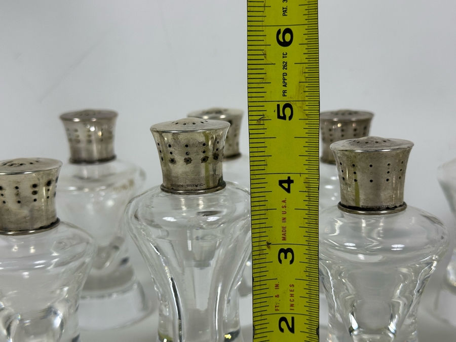 Steuben Glass Salt & Pepper Shakers With Sterling Silver Tops 4.5H - Eight Pairs / 16 Shakers Total Doheny Estate [Photo 17]