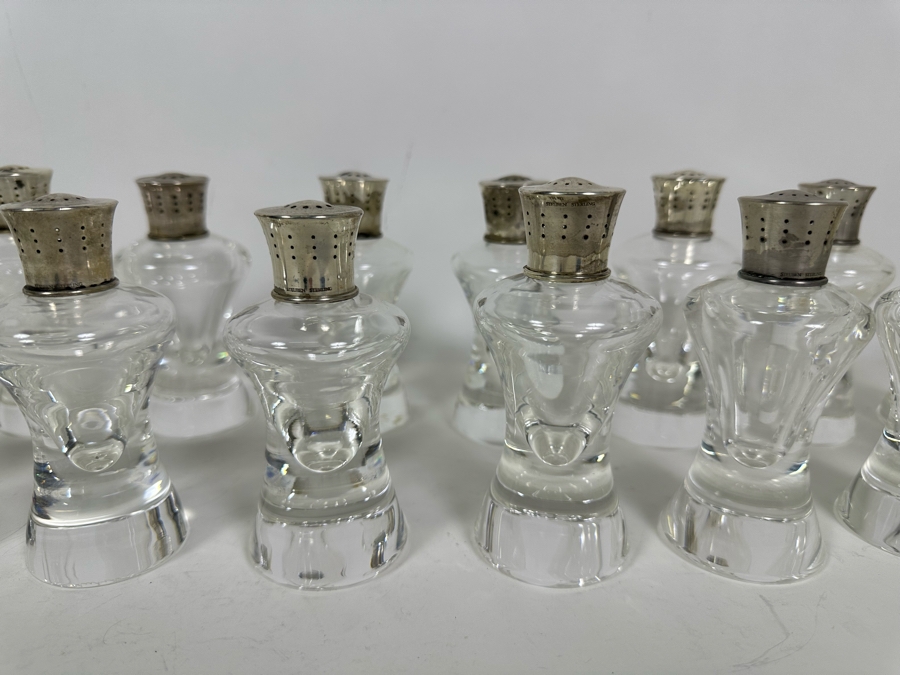Steuben Glass Salt & Pepper Shakers With Sterling Silver Tops 4.5H - Eight Pairs / 16 Shakers Total Doheny Estate [Photo 3]