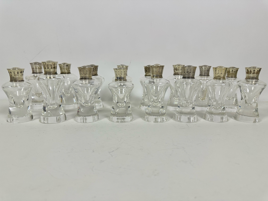 Steuben Glass Salt & Pepper Shakers With Sterling Silver Tops 4.5H - Eight Pairs / 16 Shakers Total Doheny Estate [Photo 2]