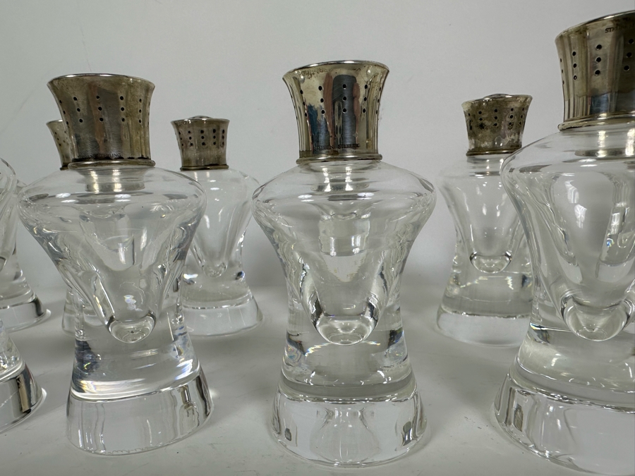 Steuben Glass Salt & Pepper Shakers With Sterling Silver Tops 4.5H - Eight Pairs / 16 Shakers Total Doheny Estate [Photo 9]