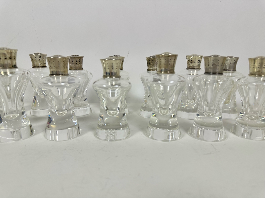 Steuben Glass Salt & Pepper Shakers With Sterling Silver Tops 4.5H - Eight Pairs / 16 Shakers Total Doheny Estate [Photo 6]