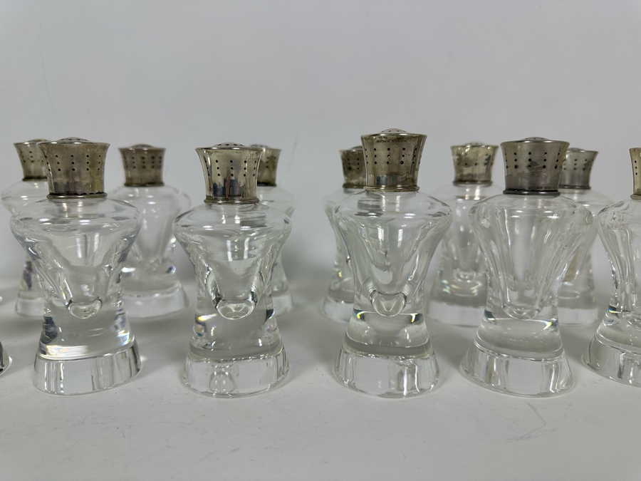Steuben Glass Salt & Pepper Shakers With Sterling Silver Tops 4.5H - Eight Pairs / 16 Shakers Total Doheny Estate [Photo 4]