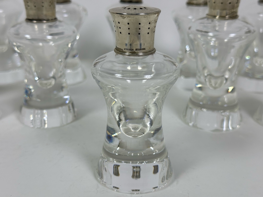 Steuben Glass Salt & Pepper Shakers With Sterling Silver Tops 4.5H - Eight Pairs / 16 Shakers Total Doheny Estate [Photo 13]