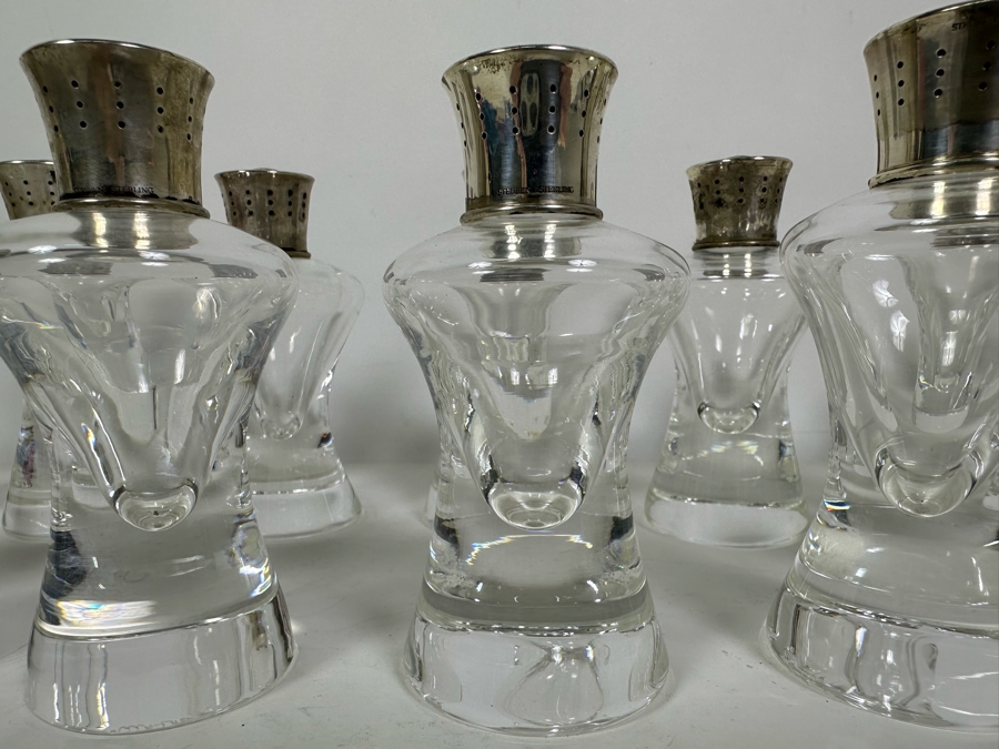 Steuben Glass Salt & Pepper Shakers With Sterling Silver Tops 4.5H - Eight Pairs / 16 Shakers Total Doheny Estate [Photo 8]