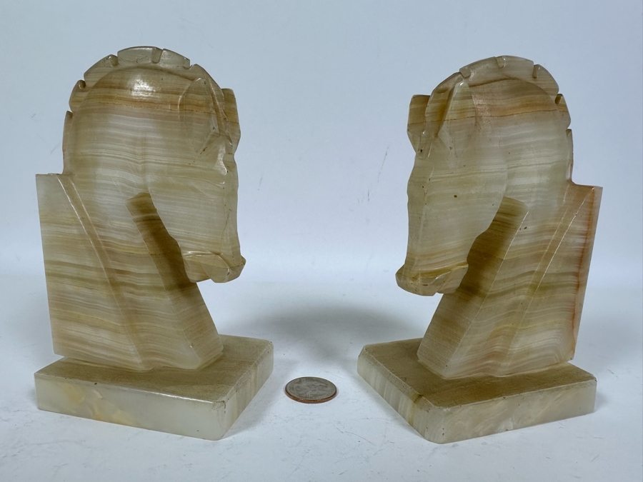 Vintage Carved Onyx Horse Head Bookends 7W X 3D X 6H [Photo 6]