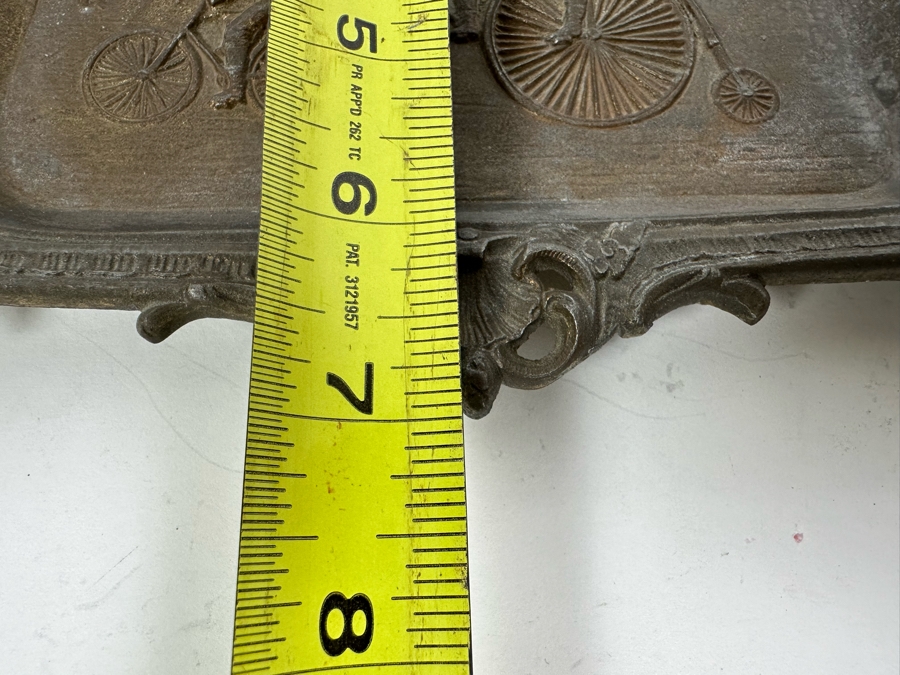 Relief Metal Trinket Dish With Antique Bicycle Race Scene 8 X 7 [Photo 8]