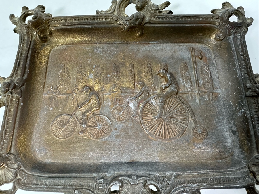 Relief Metal Trinket Dish With Antique Bicycle Race Scene 8 X 7 [Photo 5]