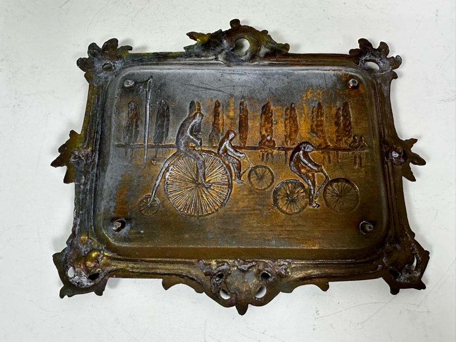 Relief Metal Trinket Dish With Antique Bicycle Race Scene 8 X 7 [Photo 6]