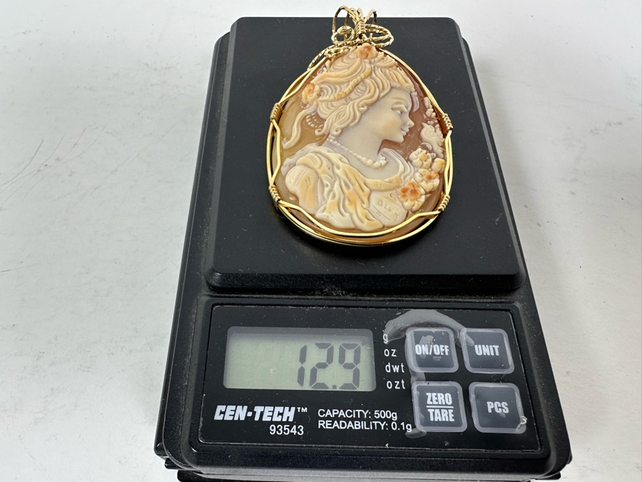 Vintage 14K Gold Carved Shell Cameo Brooch Pin Pendant 12.9g [Photo 6]