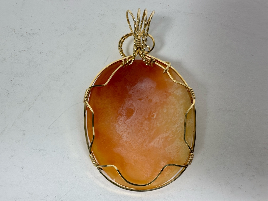 Vintage 14K Gold Carved Shell Cameo Brooch Pin Pendant 12.9g [Photo 5]