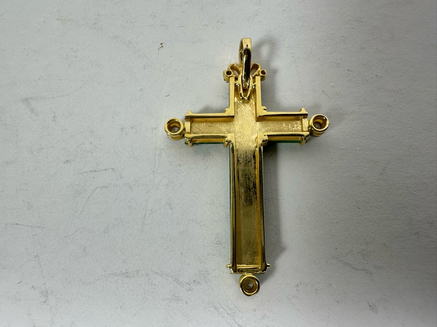 14K Gold With Diamonds Dyed Jade Cross Pendant 5g Estimate $200-$300 [Photo 2]