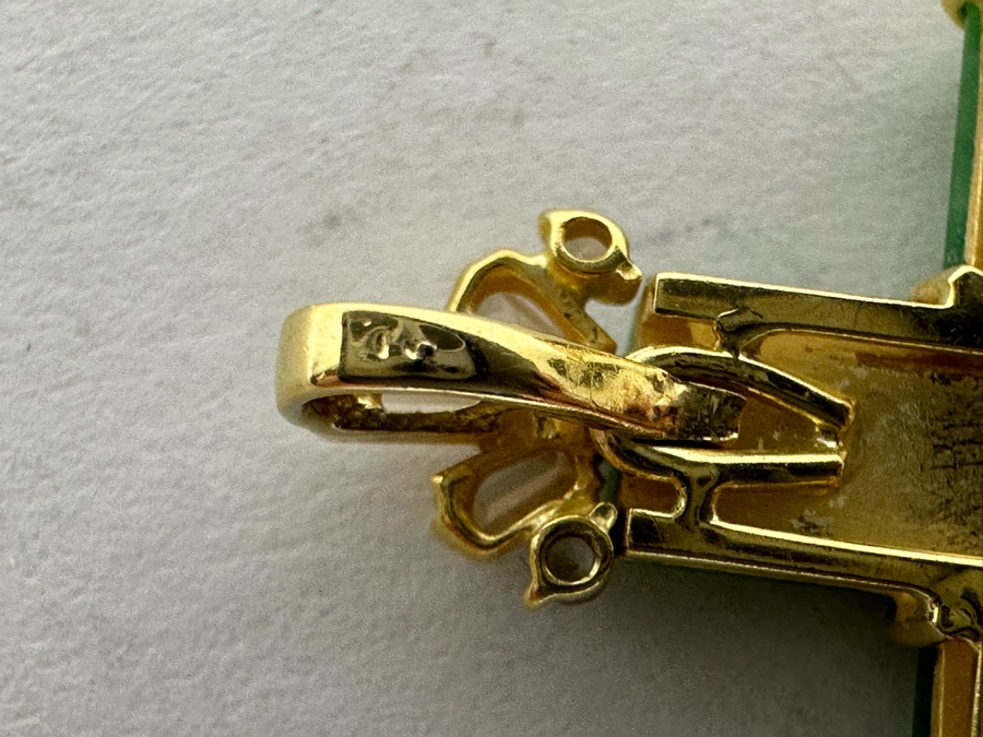14K Gold With Diamonds Dyed Jade Cross Pendant 5g Estimate $200-$300 [Photo 3]