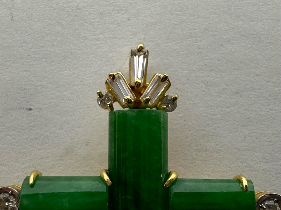 14K Gold With Diamonds Dyed Jade Cross Pendant 5g Estimate $200-$300 [Photo 4]