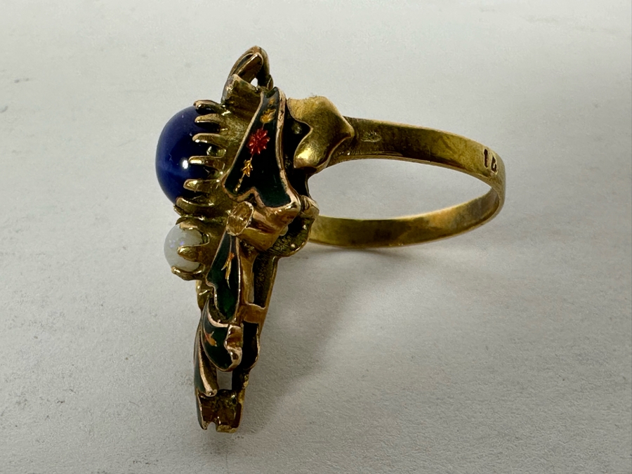 Antique 14K Gold Synthetic Star Sapphire Ring With Natural Opal And Imitation Diamonds (Missing Stone) Size 6.5 6g Estimate $600 [Photo 8]