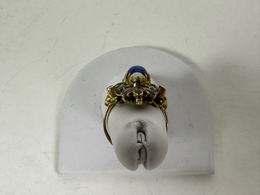 Antique 14K Gold Synthetic Star Sapphire Ring With Natural Opal And Imitation Diamonds (Missing Stone) Size 6.5 6g Estimate $600 [Photo 7]
