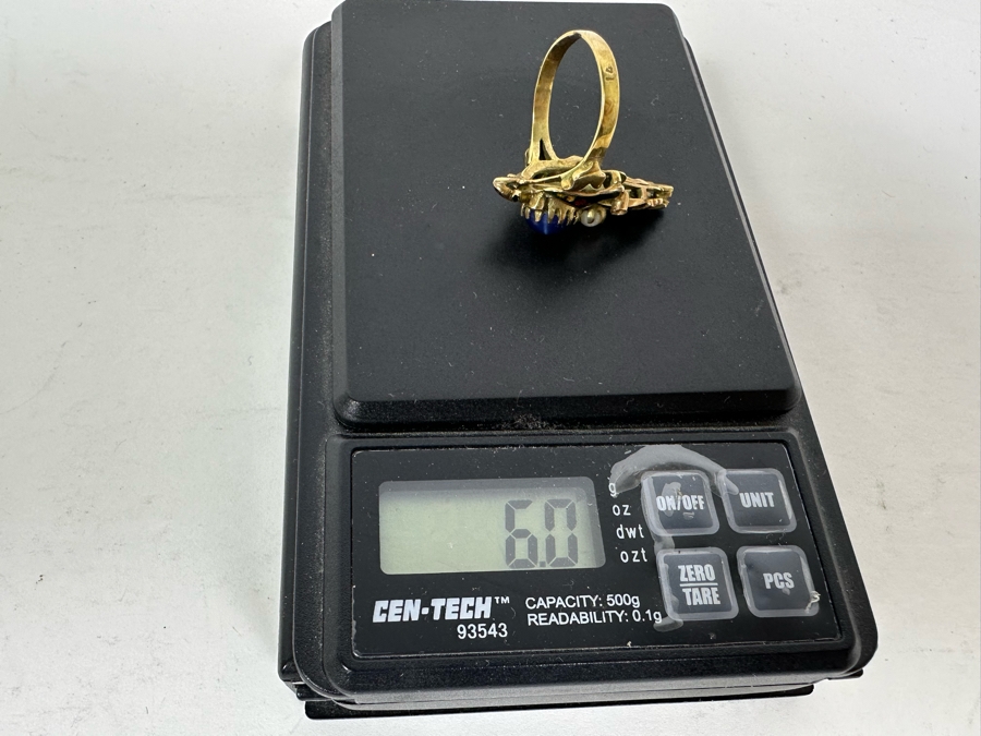 Antique 14K Gold Synthetic Star Sapphire Ring With Natural Opal And Imitation Diamonds (Missing Stone) Size 6.5 6g Estimate $600 [Photo 13]