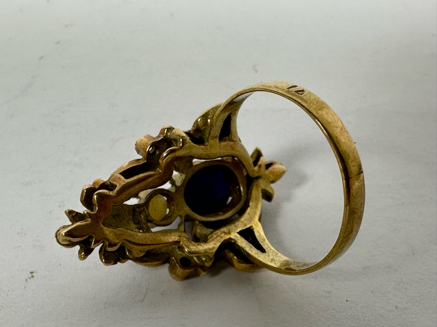Antique 14K Gold Synthetic Star Sapphire Ring With Natural Opal And Imitation Diamonds (Missing Stone) Size 6.5 6g Estimate $600 [Photo 11]