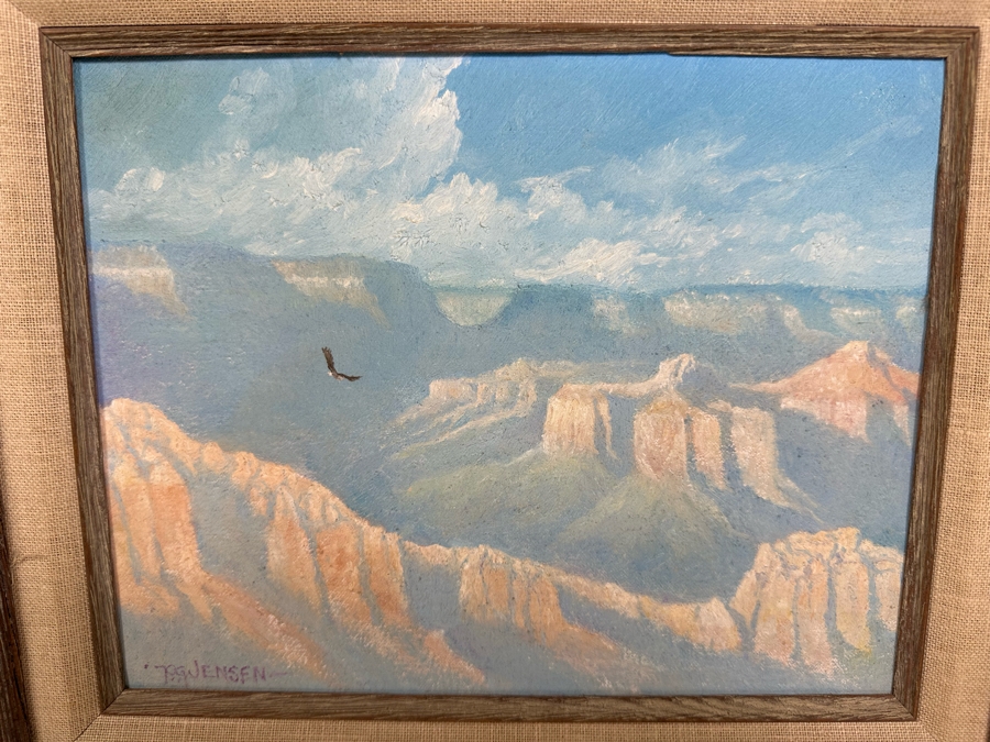 Original Bald Eagle In Flight Oil Painting On Canvas Signed 1979 G. Jensen 10 X 8 Framed 15.5 X 13.5
